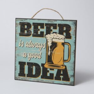 Wandschild BEER IDEA - Holz - Seilhalterung - H: 24cm - blau