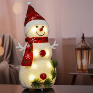 LED Schneemann - mit Mütze und Schal - Dekofigur - 8 warmweiße LED ...