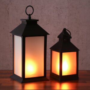 LED Laternen Set - mit Flammeneffekt - flackernd - H: 24cm/34cm - T...