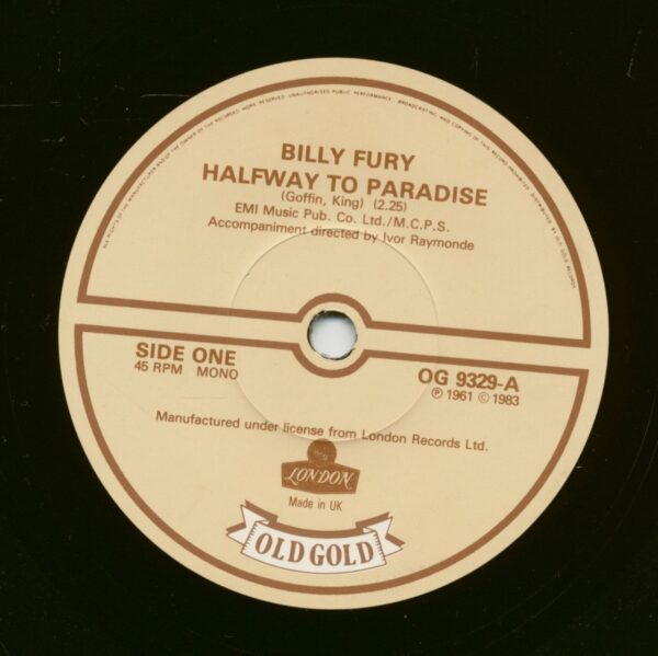 Billy Fury - Halfway To Paradise - Last Night Was Made For Love (7inch