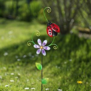 Gartenstecker Blume und Marienkäfer - Beetstecker - Metall - H: 62c...