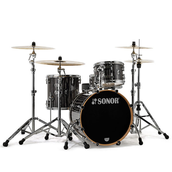 Sonor ProLite 20" Ebony White Stripes 3 Pcs. Shell Set With Mount