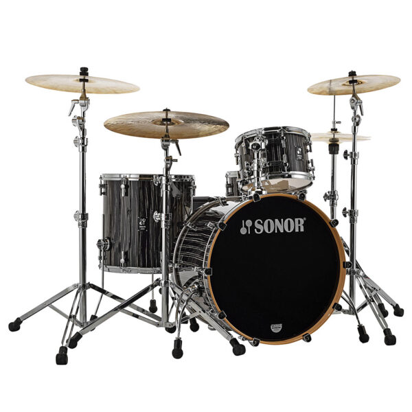 Sonor ProLite 22" Ebony White Stripes 3 Pcs. Shell Set With Mount