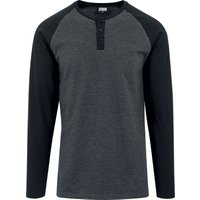 Urban Classics Langarmshirt - Contrast Raglan Henley L/S - S bis XXL - für Männer - Größe XXL - charcoal/schwarz