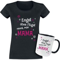 Familie & Freunde T-Shirt - Geschenkbox - Geschenkset  - T-shirt + Tasse Engel ohne Flügel nennt man Mama - S bis XXL - für Damen - Größe XXL -