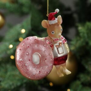 Weihnachtsbaumschmuck Mäuschen mit Donut - Christbaumschmuck - Glas...