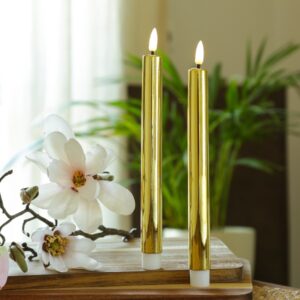 LED Stabkerzen - mit Lack - flackernd - H: 25cm - Timer - gold glän...