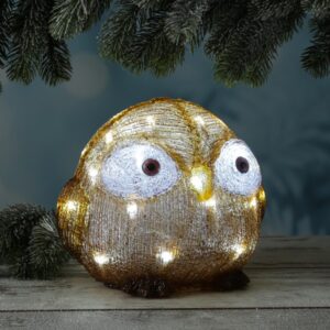 LED Eule mit offenen Augen - Acryl Tierfigur - 30 kaltweiße LED - H...