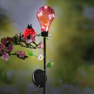 LED Solar Gartenstecker Glühbirne mit Marienkäfer - 5 warmweiße LED...