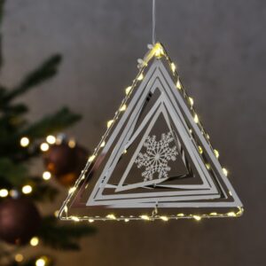 LED Dreieck mit Schneeflocke - 3D Dekohänger - 30 warmweiße LED - H...