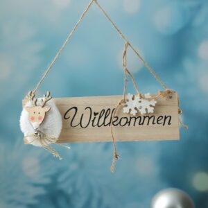 Willkommensschild Rentier mit kleinen Glocken - Türschild - Holz - ...