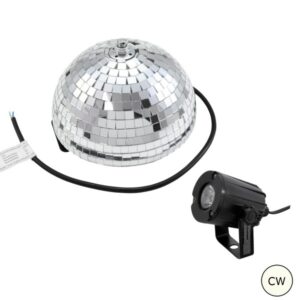 Set Halbspiegelkugel 20cm + 1 x LED Pinspot 3W Kaltweiss