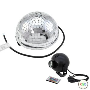 Set Halbspiegelkugel 20cm + 1 x LED Pinspot 9W Farbwechser RGB