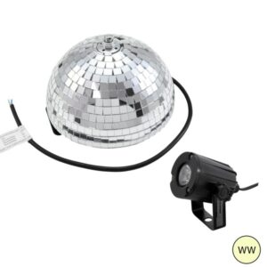 Set Halbspiegelkugel 20cm + 1 x LED Pinspot 3W Warmweiss