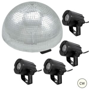 Set Halbspiegelkugel 50cm + 4 x LED Pinspot 3W Kaltweiss