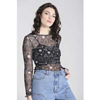 Hell Bunny Langarmshirt - Hello Goodbye Mesh Top - XS bis XL - für Damen - Größe XS - schwarz/weiß