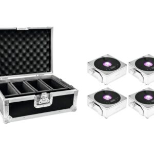 EUROLITE Set 4x AKKU IP Flat Light 1 chrom + Case