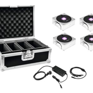 EUROLITE Set 4x AKKU IP Flat Light 1 chrom + Case + Ladeger?t