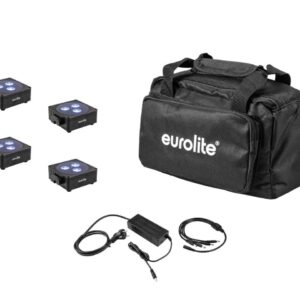 EUROLITE Set 4x AKKU Flat Light 3 sw + Ladenetzteil + Soft-Bag