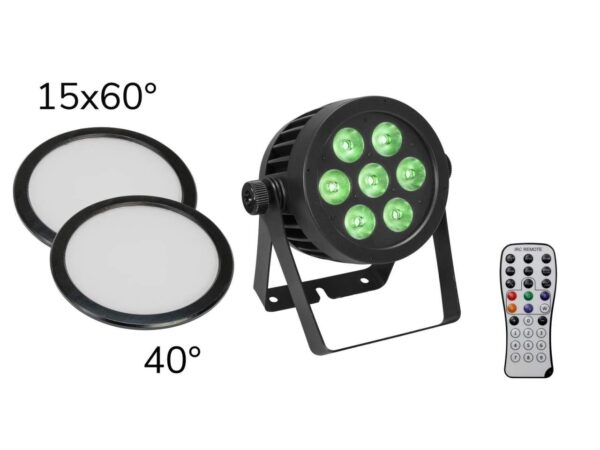 EUROLITE Set LED IP PAR 7x8W QCL Spot + 2x Diffusorscheibe (15x60? und 40?)