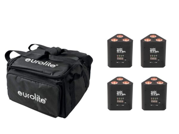 EUROLITE Set 4x AKKU TL-3 QCL RGB+UV Trusslight + SB-4 Soft Bag