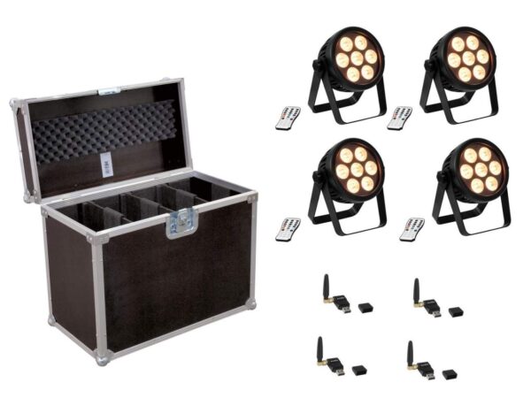 EUROLITE Set 4x LED 4C-7 Silent Slim Spot + USB QuickDMX + Case