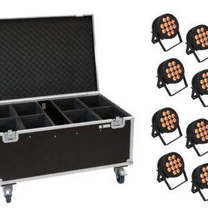 EUROLITE Set 8x LED IP PAR 12x8W QCL Spot + Case mit Rollen