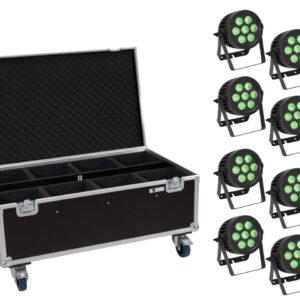 EUROLITE Set 8x LED IP PAR 7x9W SCL Spot + Case mit Rollen