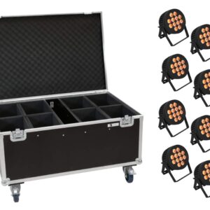 EUROLITE Set 8x LED IP PAR 12x9W SCL Spot + Case mit Rollen