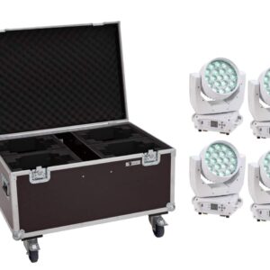 EUROLITE Set 4x LED TMH-X4 Moving-Head Wash Zoom ws + Case mit Rollen