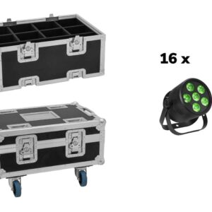 EUROLITE Set 16x LED Silent Par 6 QCL Floor sw + Case