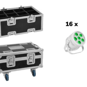 EUROLITE Set 16x LED Silent Par 6 QCL Floor ws + Case