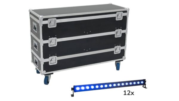 EUROLITE Set 12x LED IP T-Bar 16 QCL Leiste + Case mit Rollen