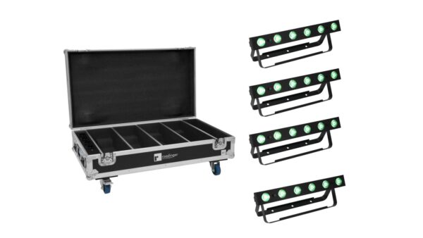 EUROLITE Set 4x AKKU Bar-6 QCL + Flightcase mit Ladefunktion