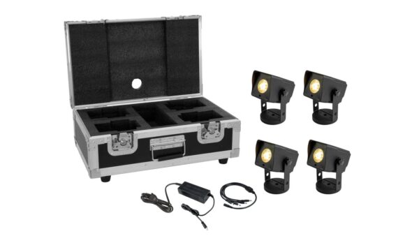 EUROLITE Set 4x AKKU Dot 1 RGB/WW QuickDMX sw + Ladegarät + Case