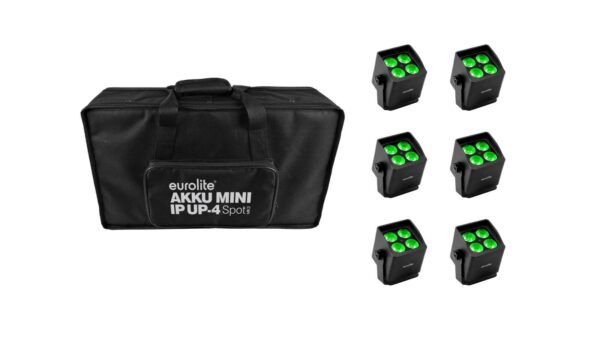 EUROLITE Set 6x AKKU Mini IP UP-4 QCL Spot MK2 + Soft-Bag