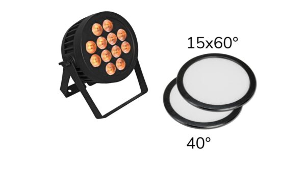 EUROLITE Set LED IP PAR 12x9W SCL Spot + 2x Diffusorscheibe (15x60° und 40°)