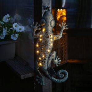 LED Solar Wanddeko GECKO - 15 warmweiße LED - H: 46cm - Dämmerungss...