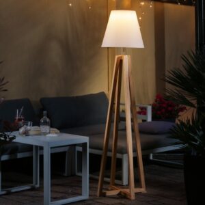 LED Solar Stehlampe ALVA - warmweiße LED - Holzgestell - Lichtsenso...