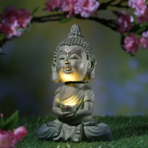 LED Solar Buddha mit Wackelkopf - Gartenfigur - Polyresin - H: 19cm...