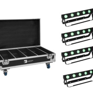 EUROLITE Set 4x AKKU Bar-6 QCL + Flightcase mit Ladefunktion