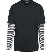 Urban Classics Langarmshirt - Oversized Double Layer Striped LS Tee - S bis XXL - für Männer - Größe XXL - schwarz/weiß