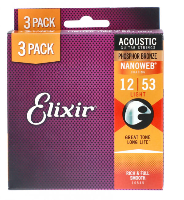 Saiten Vorteilspack Elixir Nanoweb Phosphor Light 3-Pack