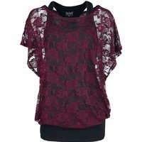 Black Premium by EMP T-Shirt - bordeaux rotes Spitzenshirt mit schwarzem Top - S bis 5XL - für Damen - Größe XXL - schwarz/bordeaux