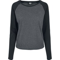 Urban Classics Langarmshirt - Ladies Contrast Raglan Longsleeve - S bis 5XL - für Damen - Größe XXL - charcoal/schwarz