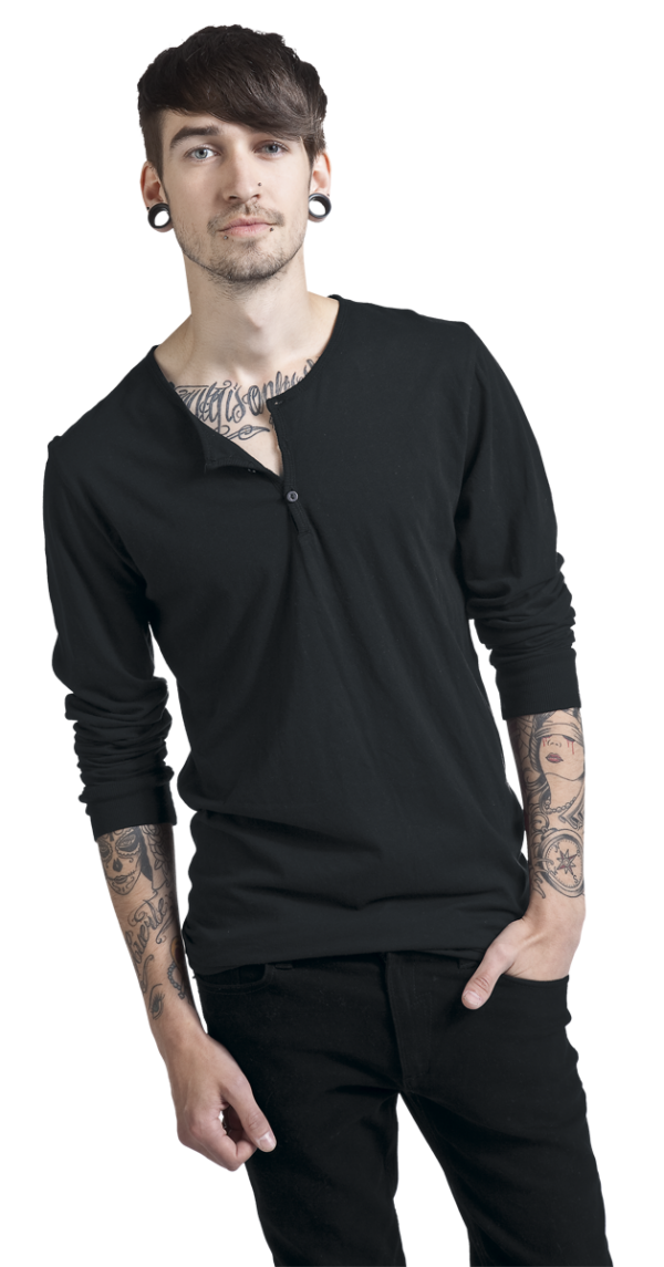 Urban Classics Langarmshirt - Basic Henley - S bis XXL - für Männer - Größe XL - schwarz – Bild 2