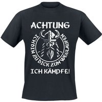 Funshirt T-Shirt - Achtung - Ich bin zu dick zum weglaufen - ich kämpfe! - M bis 3XL - für Männer - Größe XXL - schwarz