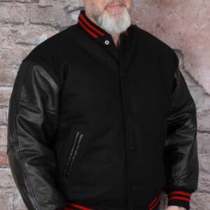 Leder Baseball Jacke -rot schwarz- #M