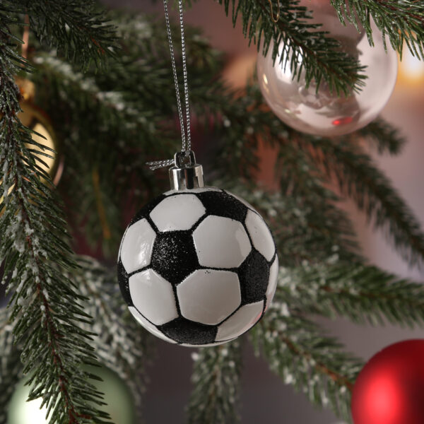 Weihnachtsbaumschmuck Fußball - bruchfest - inkl. Aufhänger - H: 7cm - schwarz