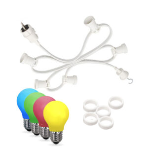 Illu-/Partylichterkette 10m - Außenlichterkette weiß - Made in Germany - 10 bunte LED Tropfenlampen